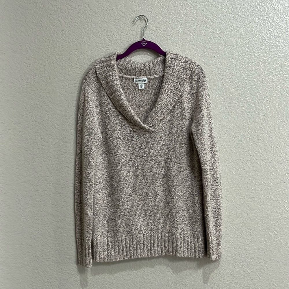 Women's St. John's Bay Knit Pullover Shawl Collar Sweater Size L‎ Pink Gray